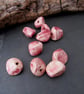 10 Small Dark Pink Glazed Nugget Pebble Clay Beads - Image 1