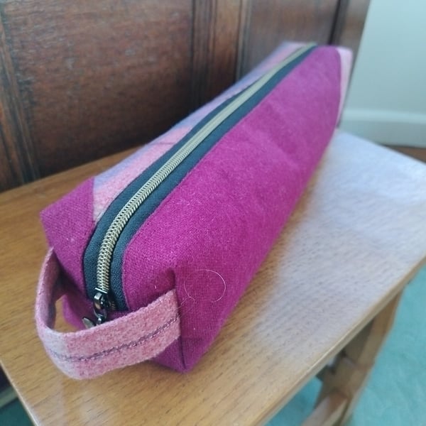 Wool Tweed and tartan knitting needle case