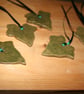 Handmade green ivy stoneware ceramic hanging decoration with green ribbon - Image 2