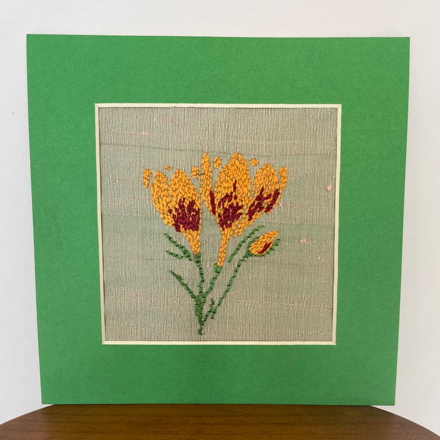 Textile Art - Hand embroidered picture - ‘Crocuses’
