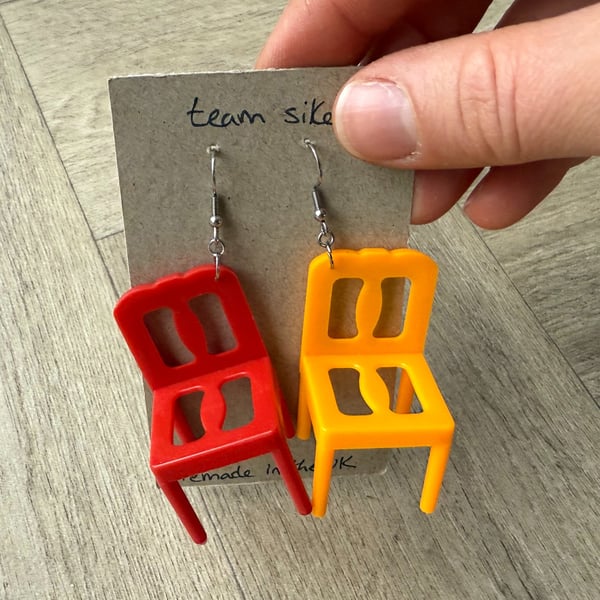 Red and Yellow Stacking Chair Earrings - Upcycled