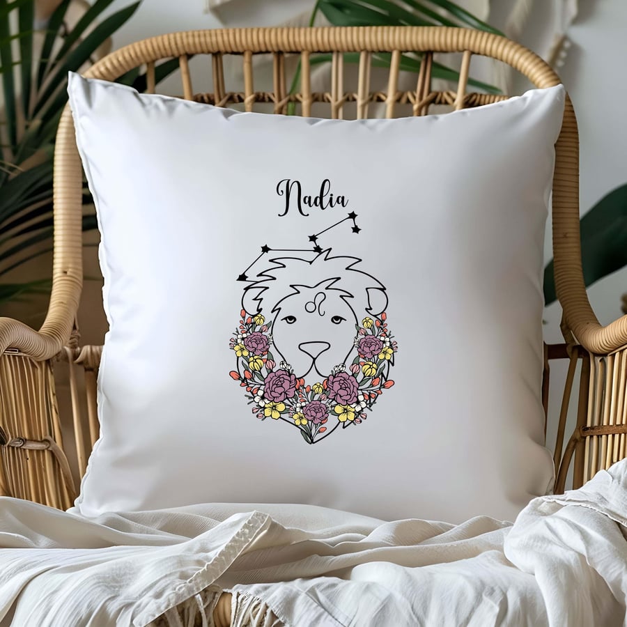 Leo Starsign Cushion Cover Floral Design Unique Personalised Zodiac Birthday