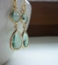 PRASIOLITE GREEN AND GOLD DROP EARRINGS. - Image 3