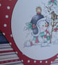 Snowman and Robins Happy Christmas Card - Stripes - Image 6