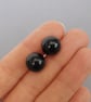Chunky 12mm Black Glass Stud Earrings - Large Jet Black Studs - Jewellery Gifts - Image 3