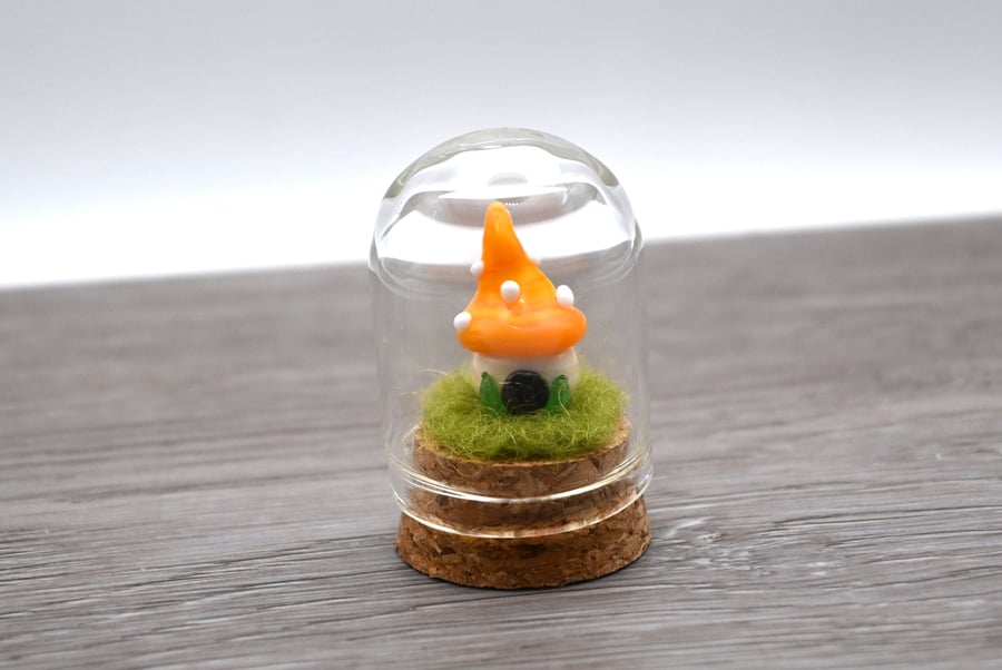 small glass yellow toadstool fairy house keepsake
