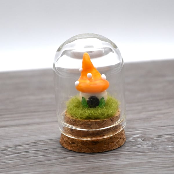 small glass yellow toadstool fairy house keepsake