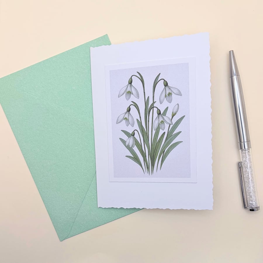 Snowdrop A6 Blank Card - Botanical Floral Note 