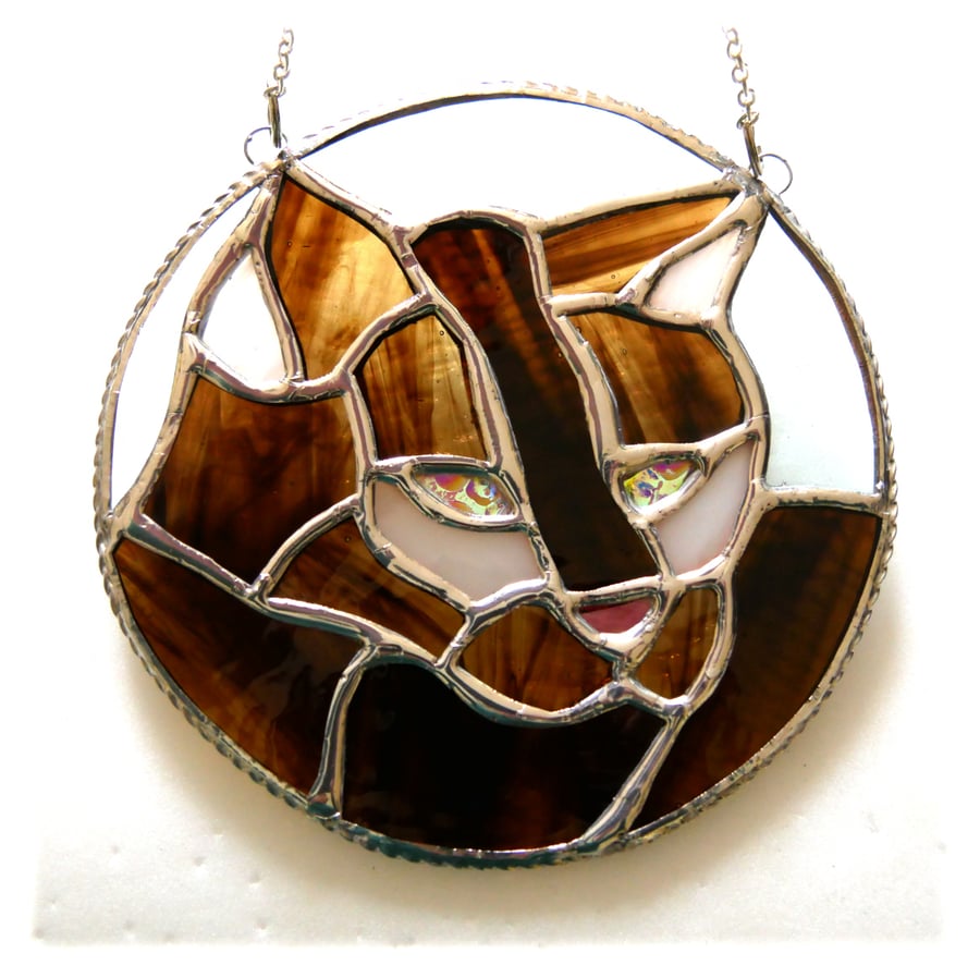 Cat Suncatcher Stained Glass Ring Tabby Brown Catlover Gift