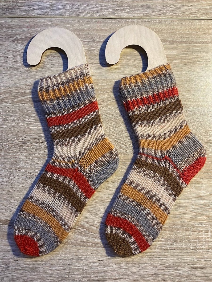 Child's Hand Knitted Wool Socks in Robin Colours