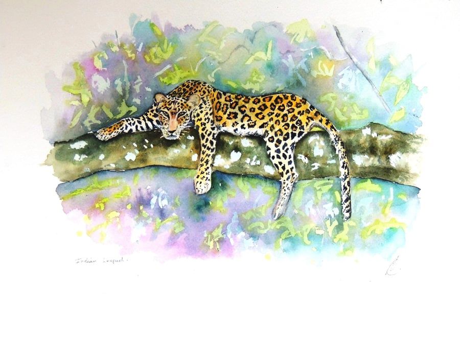 Leopard  Wildlife Watercolour Original Painting