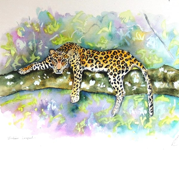 Leopard  Wildlife Watercolour Original Painting