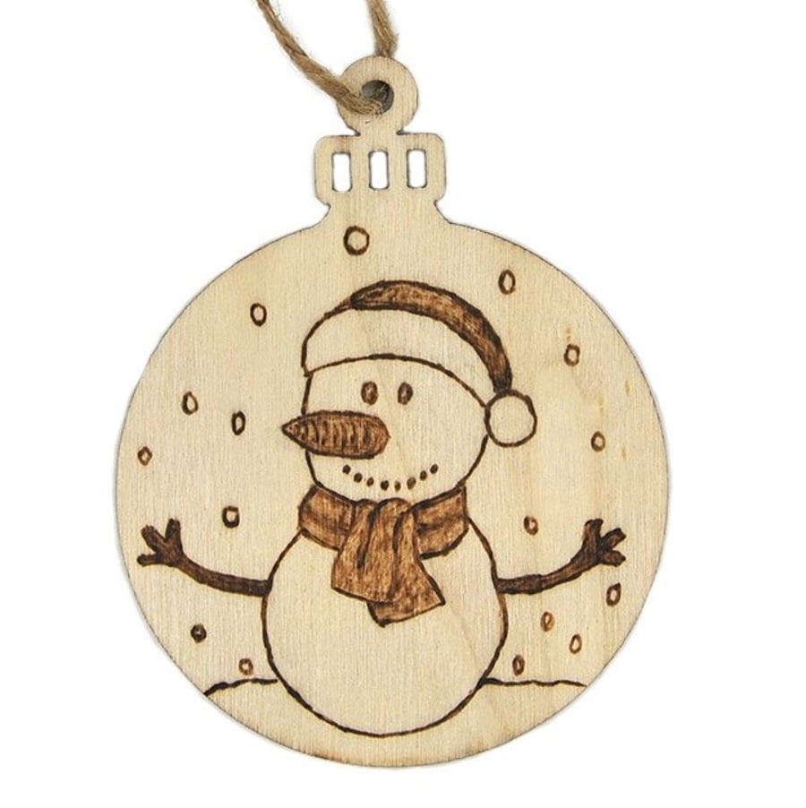 The Snowman - Wooden Christmas Bauble - Xmas Tree Decoration - Free P&P