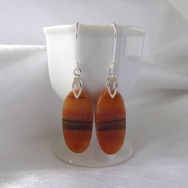 Oval Fanta Jade and Sterling Silver Earrings