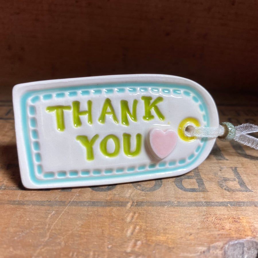 Small Ceramic Thank You gift tag decoration with heart