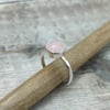 Sterling Silver Smooth Ring Band with Rose Quartz Gemstone - UK Size M