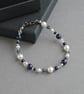 Navy and White Pearl and Crystal Jewellery Set - Dark Blue Beaded Jewellery Sets - Image 3