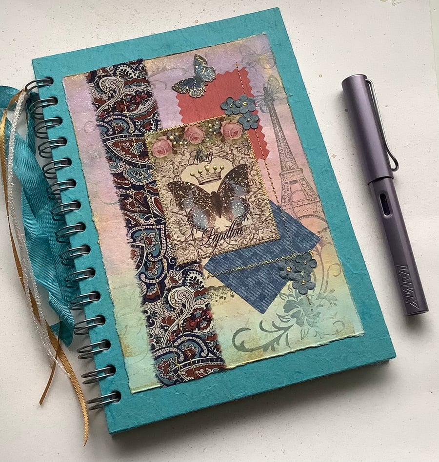 NOTEBOOK, journal, sketchbook , A5  ' Papillon Bleu ' ...Ready to ship......