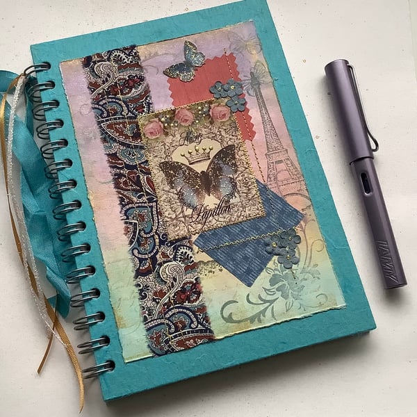 NOTEBOOK, journal, sketchbook , A5  ' Papillon Bleu ' Butterfly.