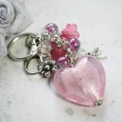 Pink Heart Beaded Keyring or Handbag Charm
