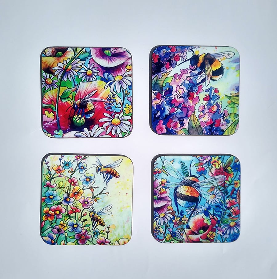 Watercolour floral art coaster gift set, wildflower art, gifts for flower lovers