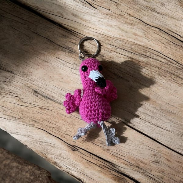 Handmade Crochet Flamingo Keychain Amigurumi Bag Charm, Soft Plush Accessory