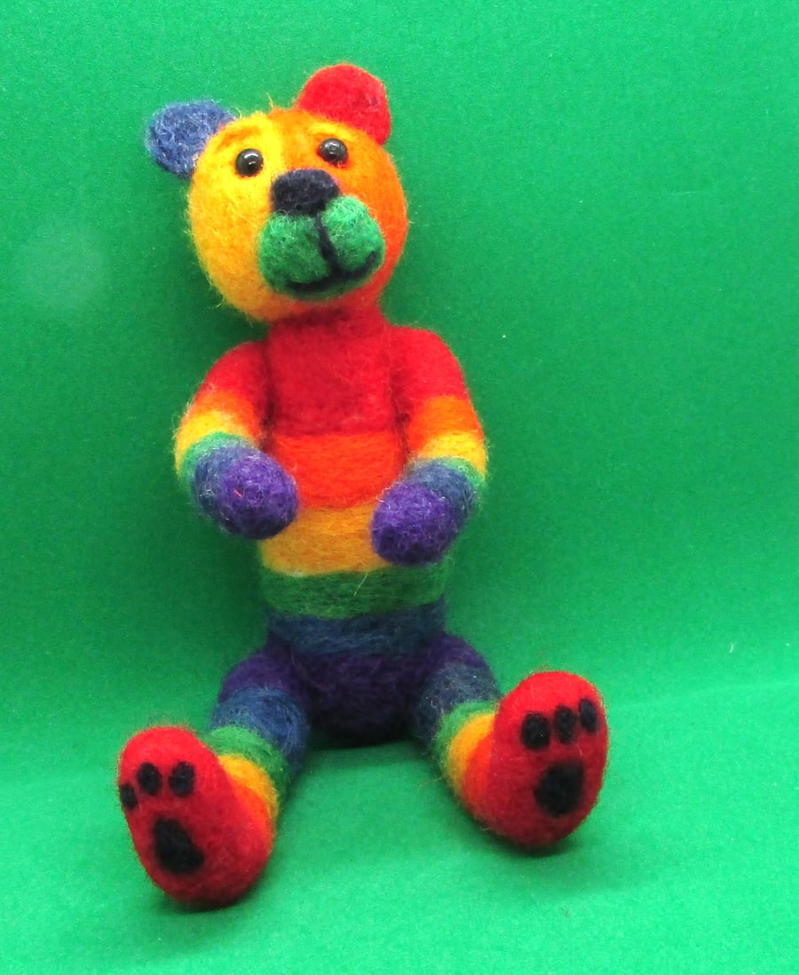 Handmade pride Needle Felted Rainbow Teddy Bear Unique Sculpture Felt Bear 