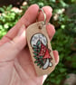 Red Mushrooms under a Full Moon. Pyrography keyring. - Image 2