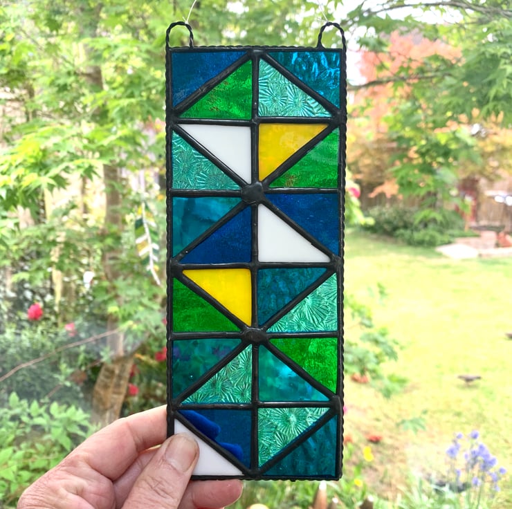 Stained Glass Panel of Triangles Handmade Han... Folksy