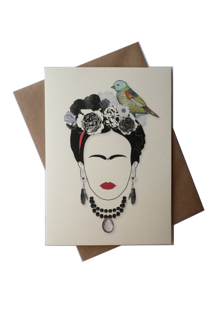 Greeting card - Cream color card with black print featured with a colorful bird 