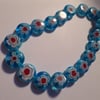 25 x Glass Coin Beads - 10mm - Millefiori Flower - Blue 