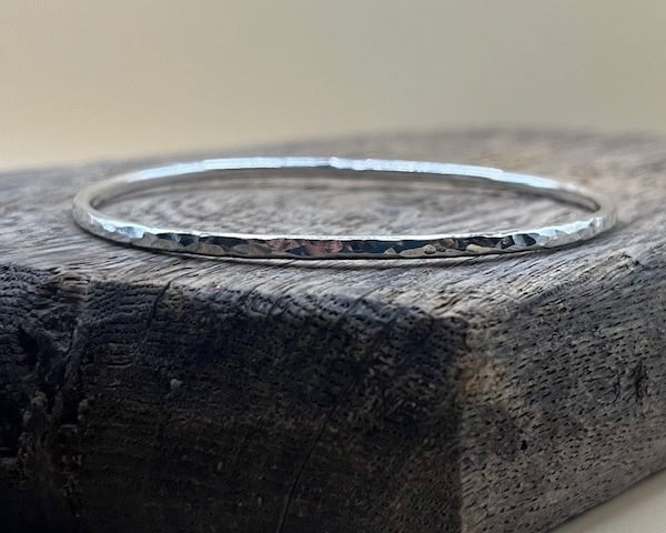 Silver Bangle, Sterling Silver Hammered Bangle, Handmade Jewellery