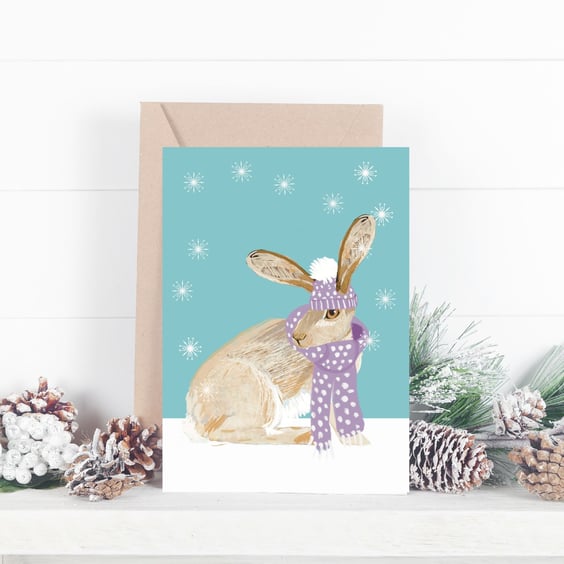 Hare Christmas Card Blank wildlife christmas card
