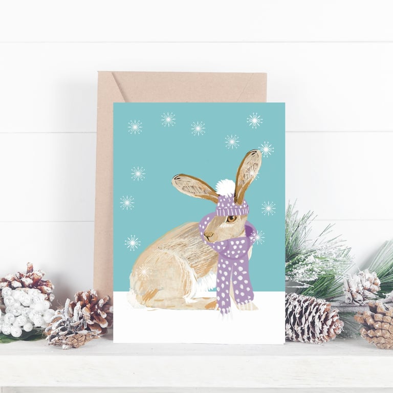 Hare Christmas Card Blank wildlife christmas card