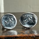 Sterling Silver Cupid Seal Stud Earrings "BEWEAR"