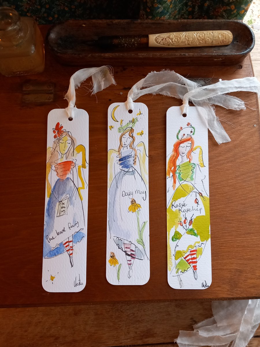 3 Hand drawn angel bookmarks 