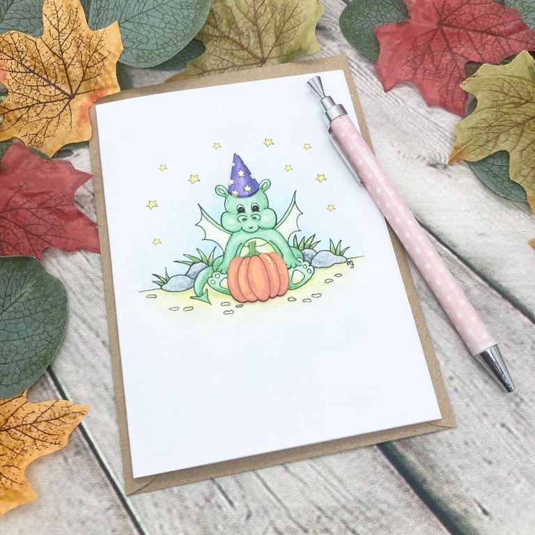 Halloween Baby Dragon Card - Halloween Card - Birthday Card