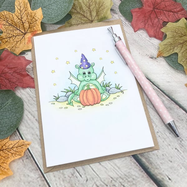 Halloween Baby Dragon Card - Halloween Card - Birthday Card