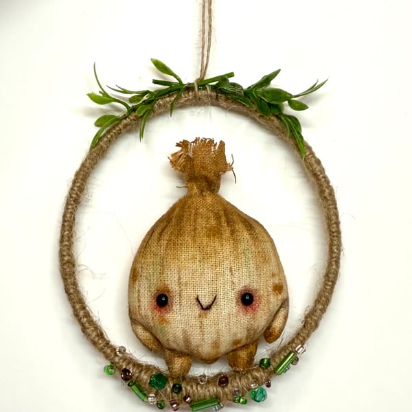 Handpainted Onion Hoop Art Hanger