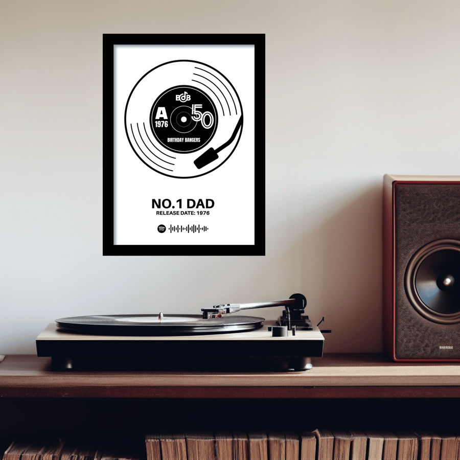 A4 printable artwork featuring 7" vinyl with personalised label and Spotify code