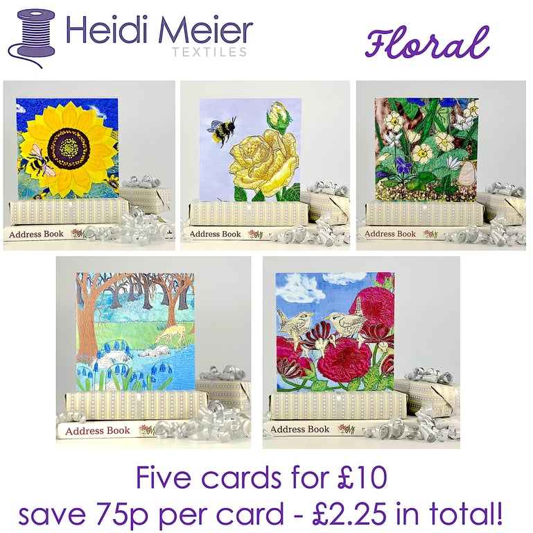 Bundle 5 cards - floral theme birthday, anniversary, thank you