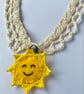 Crochet Lace Collar With Wool Felt Embroidered Smiley Sun Pendant - Image 1