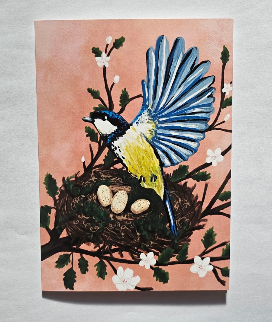 Blue Tit Greeting Card With A Removable Bird Ornament