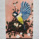 Blue Tit Greeting Card With A Removable Bird Ornament