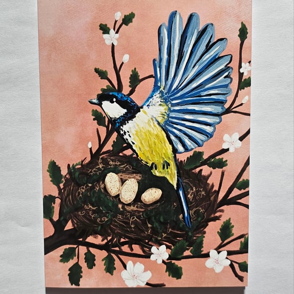 Blue Tit Greeting Card With A Removable Bird Ornament