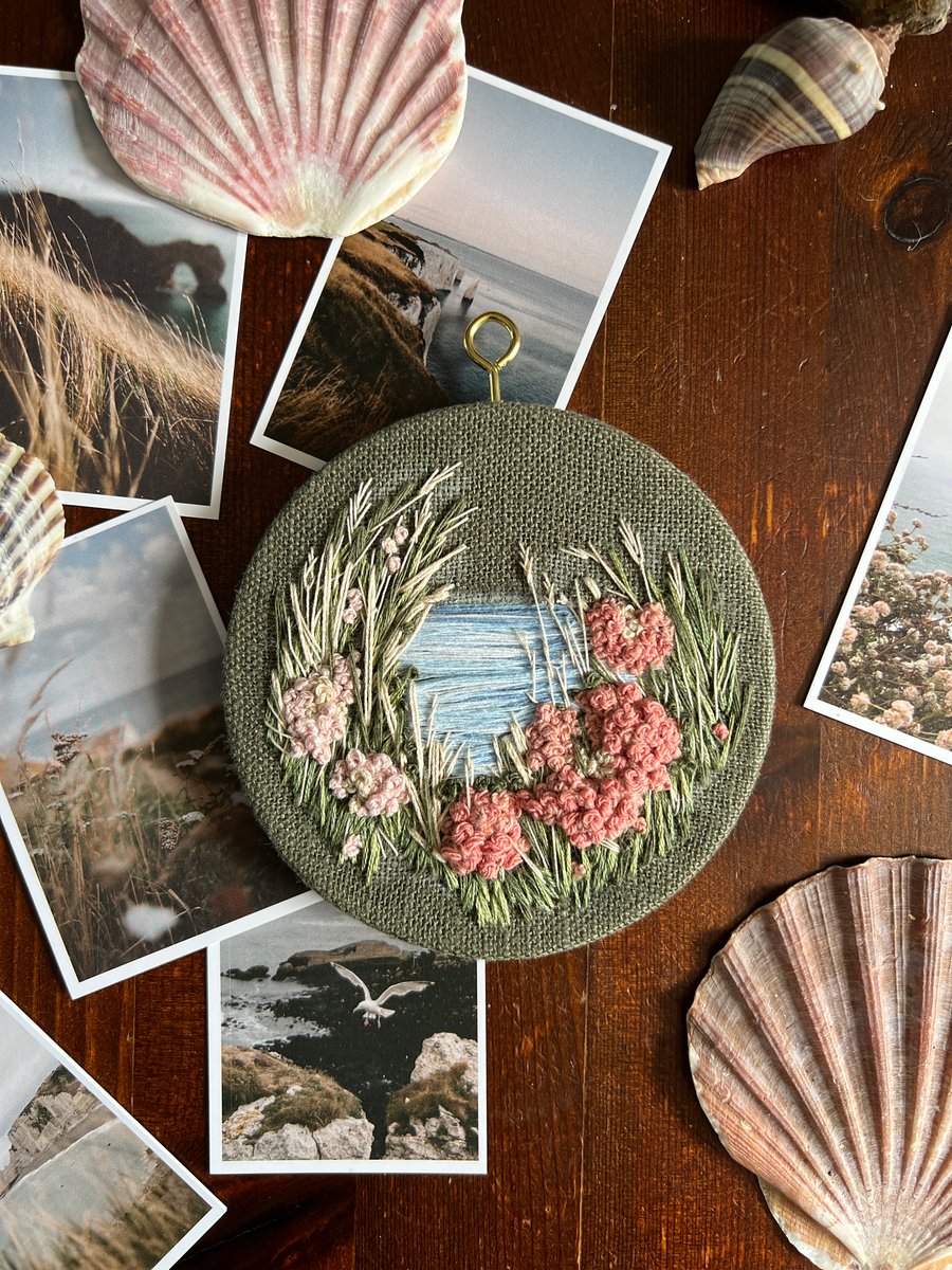 Embroidery Art. Coastal Floral Landscape, Port Issac: Cornwall