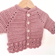 Dusky Pink Crochet Baby Cardigan – 0 to 3 Months – Handmade Gift 