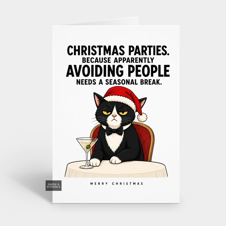 Funny Christmas Card - Avoiding People Cat