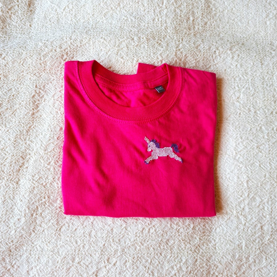 Unicorn, T-shirt, Age 2-3 years, hand embroidered