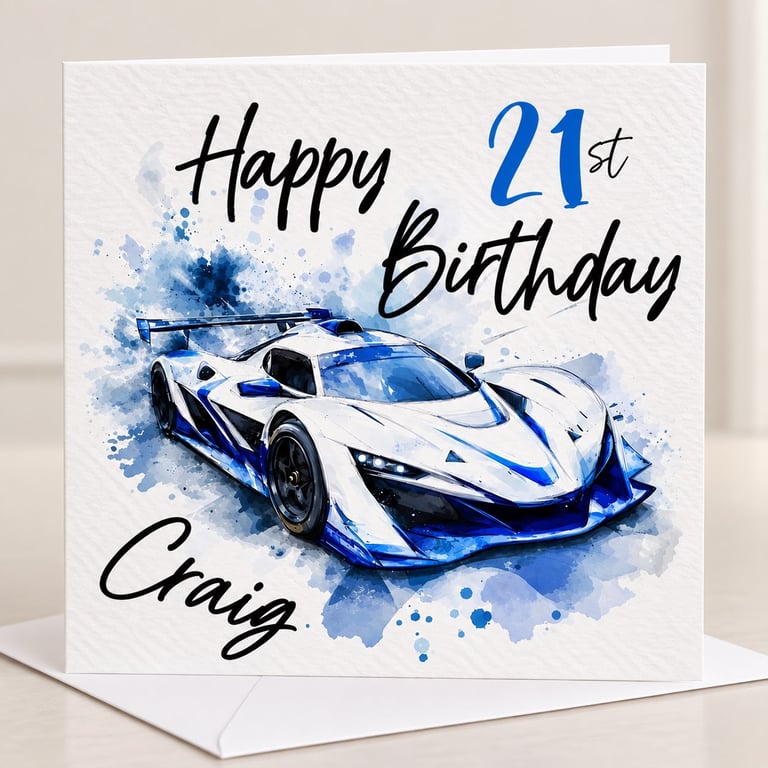 Personalised Birthday Card for Him - Racing Car Birthday Card - Sports Car Card